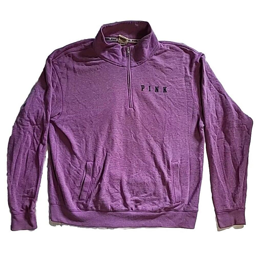 Victoria’s Secret Pink #86 Love Pink Logo 1/4 Zip Purple Sweatshirt Size M